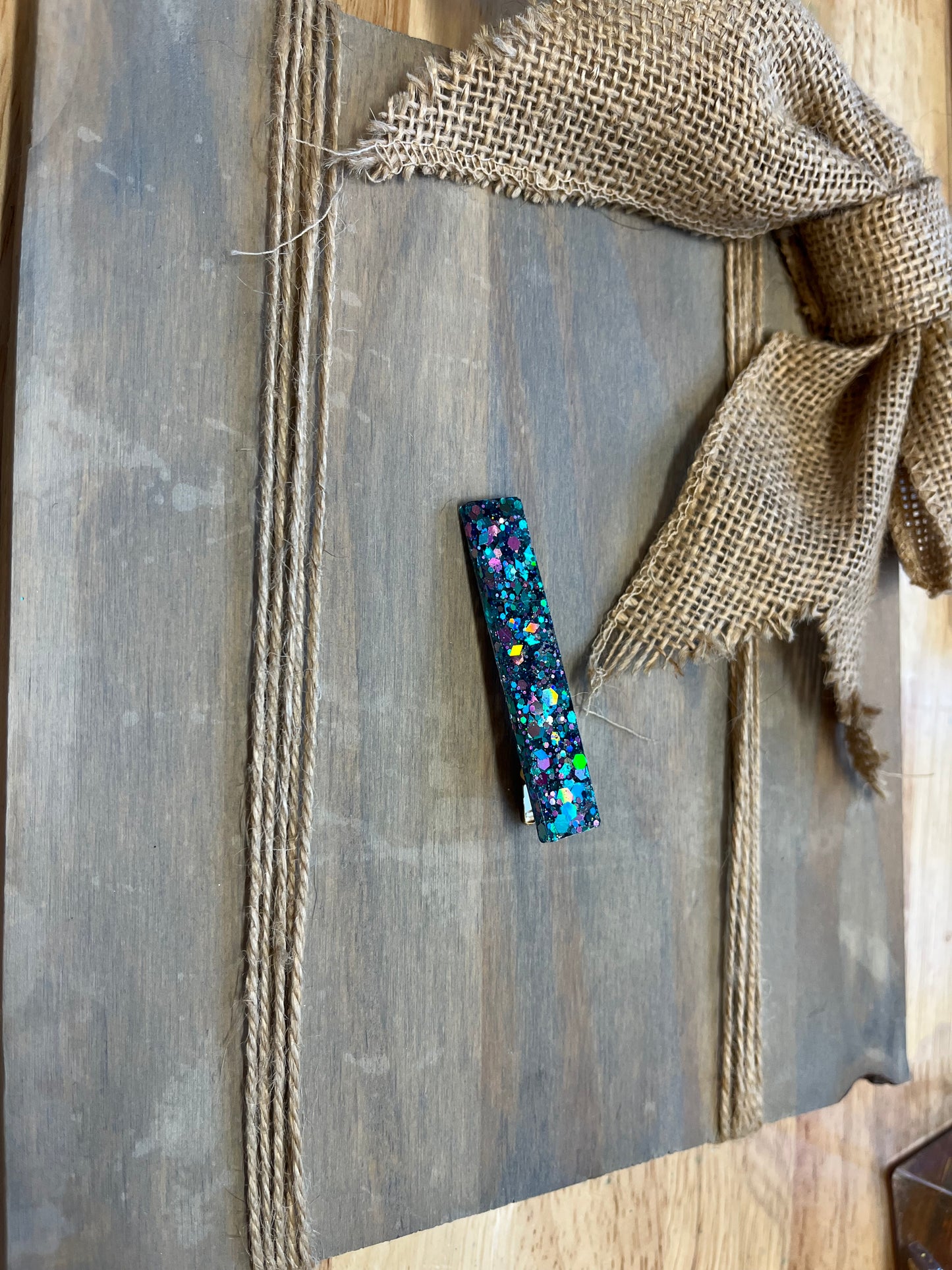 Small Teal and pink hair clip