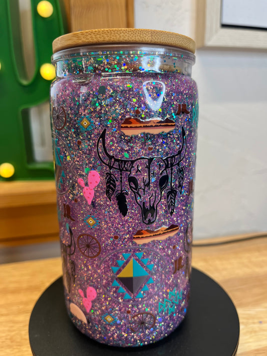 16 oz Acrylic Western Snow Globe Tumbler