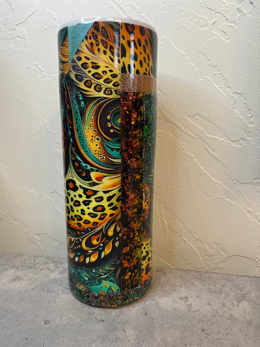 20 oz Cheetah Peacock Multimedia Tumbler