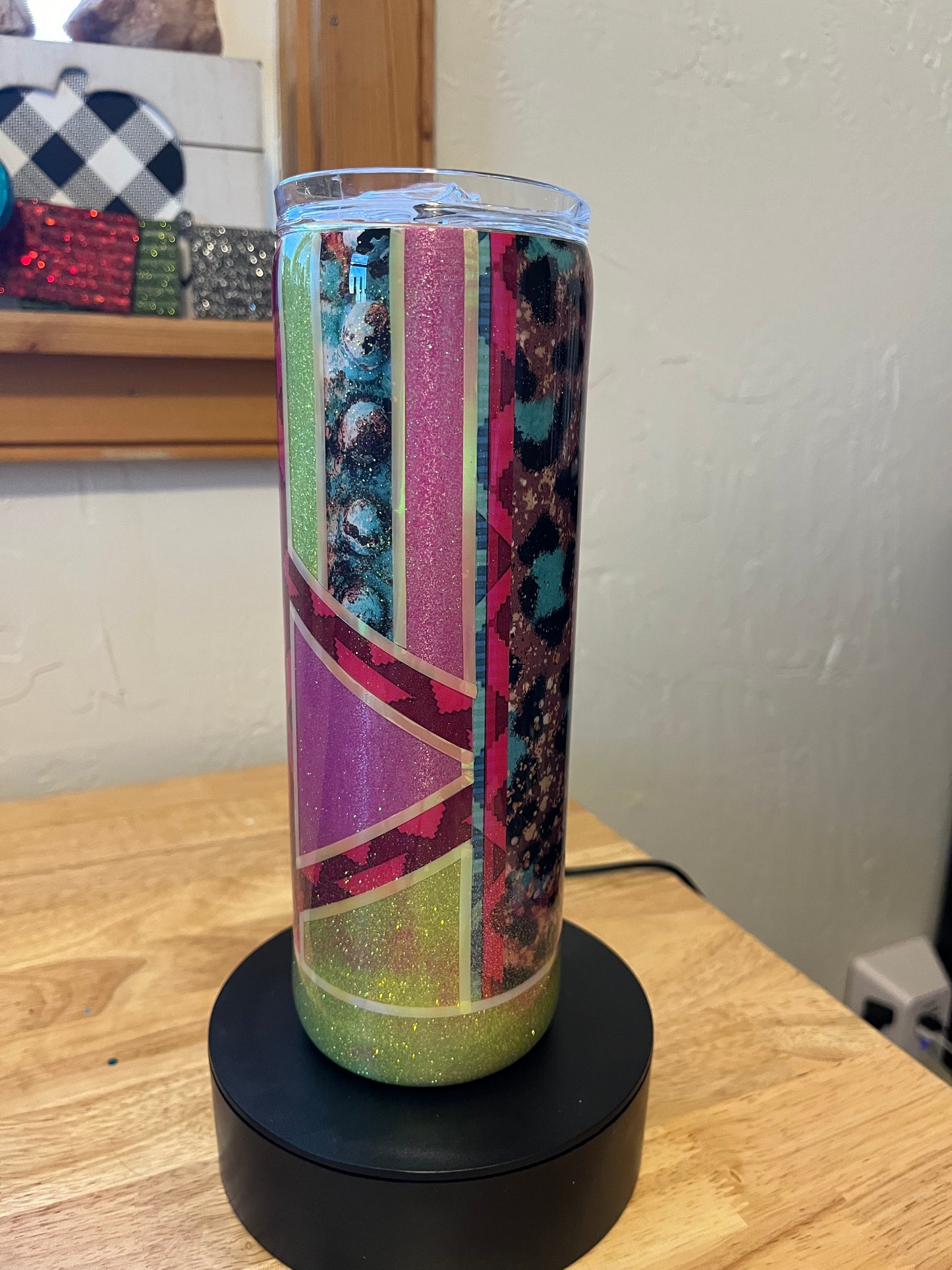 Pink & Yellow Glitter Base Western Vinyl 20 oz