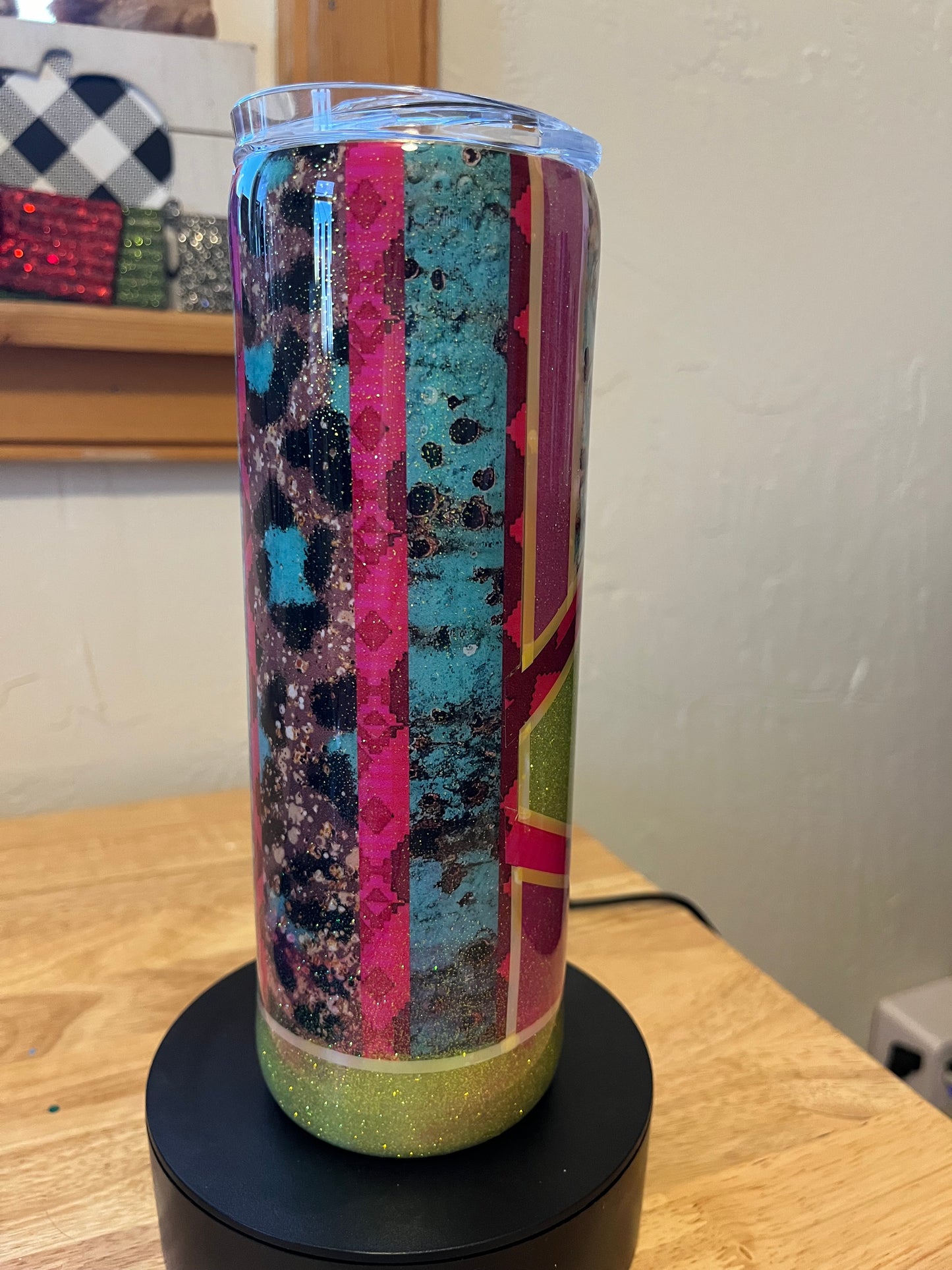 Pink & Yellow Glitter Base Western Vinyl 20 oz