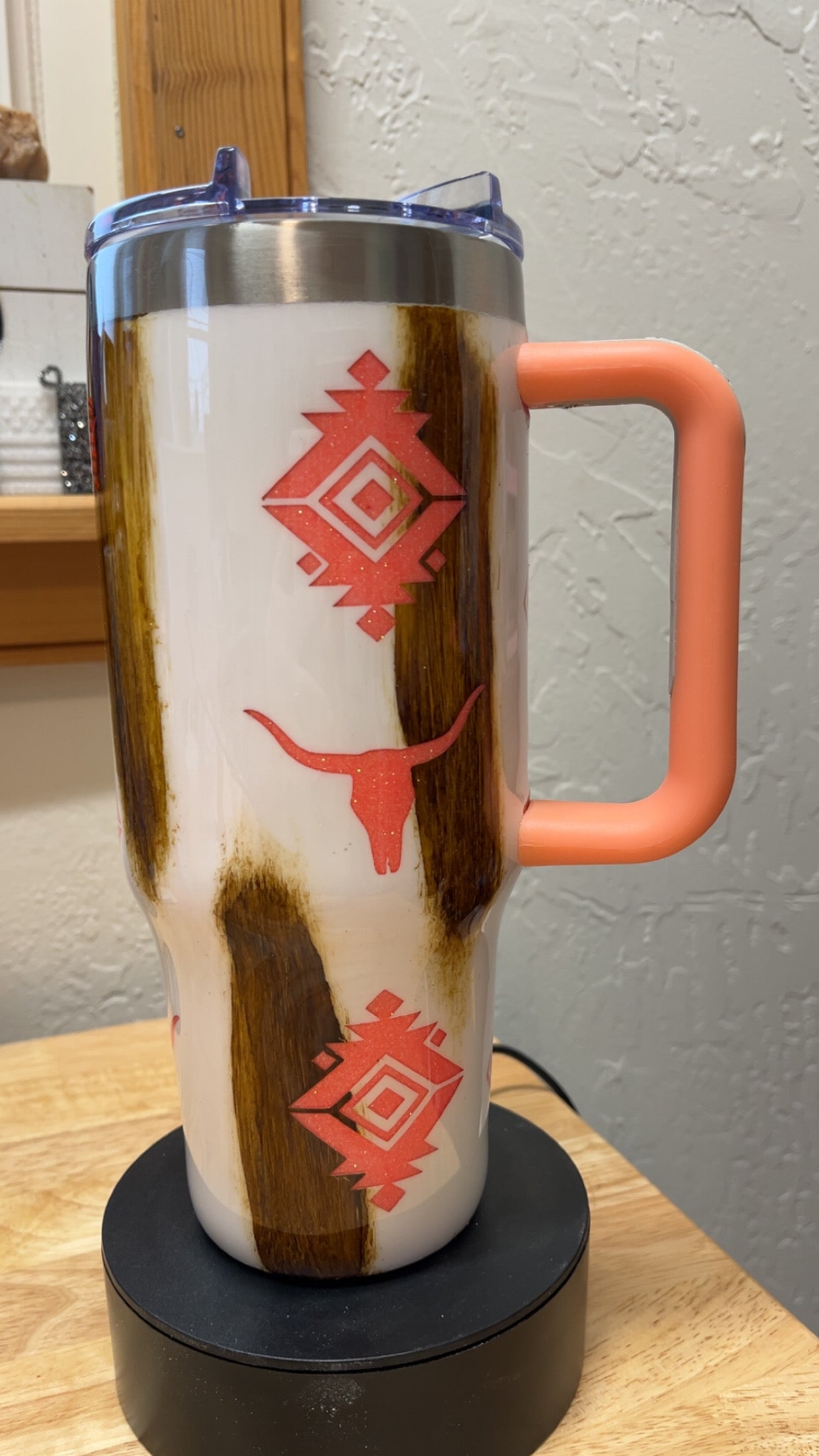 40 oz Coral Glitter Western Peek-a-boo Wood Grain