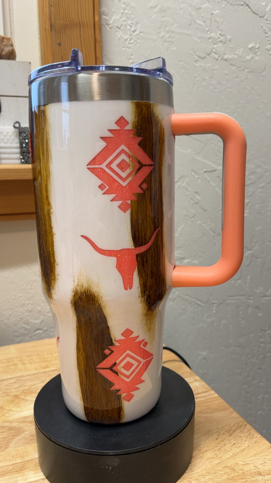 40 oz Coral Glitter Western Peek-a-boo Wood Grain