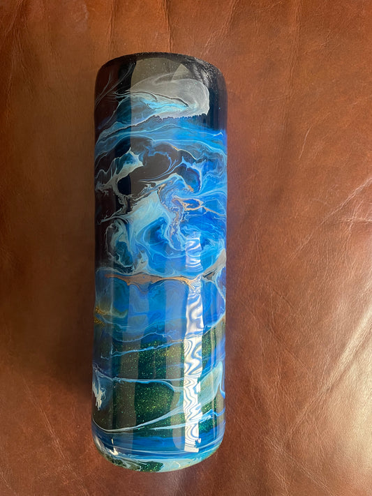 20 ounce skinny tumbler Blue, Black and Gold