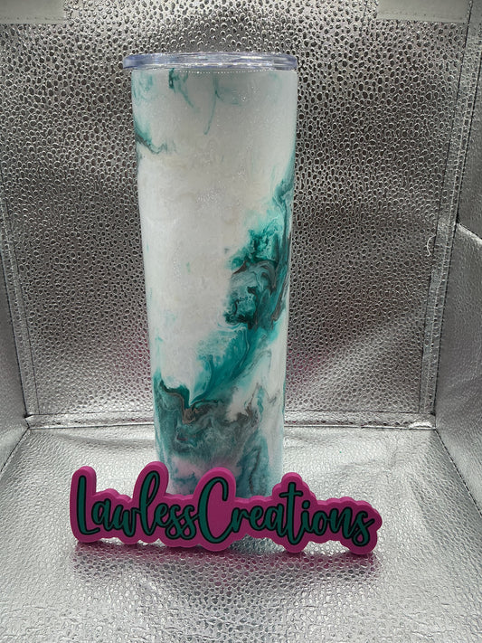Teal Crystal Marble 30 oz Skinny Tumbler