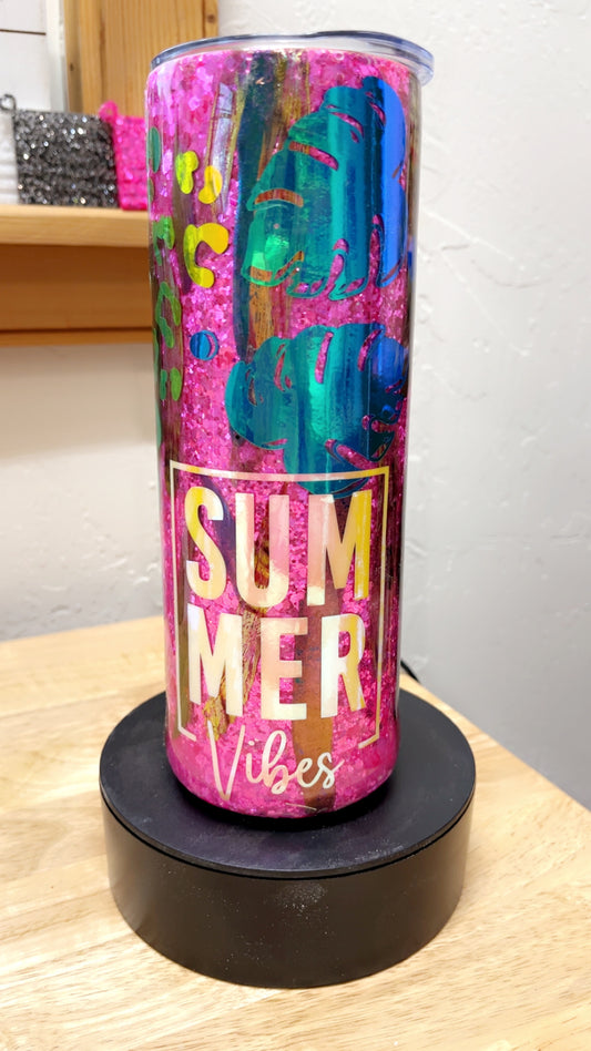 20 oz Pink Glitter Base Summer Vibes
